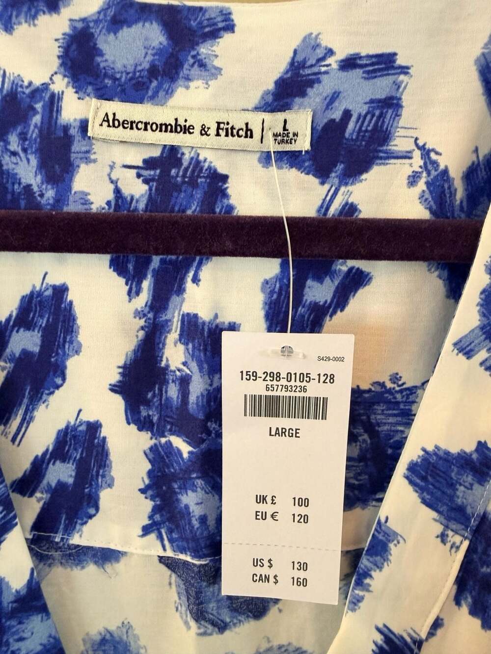 Abercrombie & Fitch Tiered V-Neck Blue Abstract Floral Midi Dress with Belt - Picture 4 of 8
